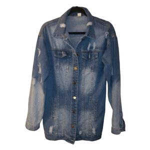Vintage Unique Light Wash Ripped Jean Jacket
